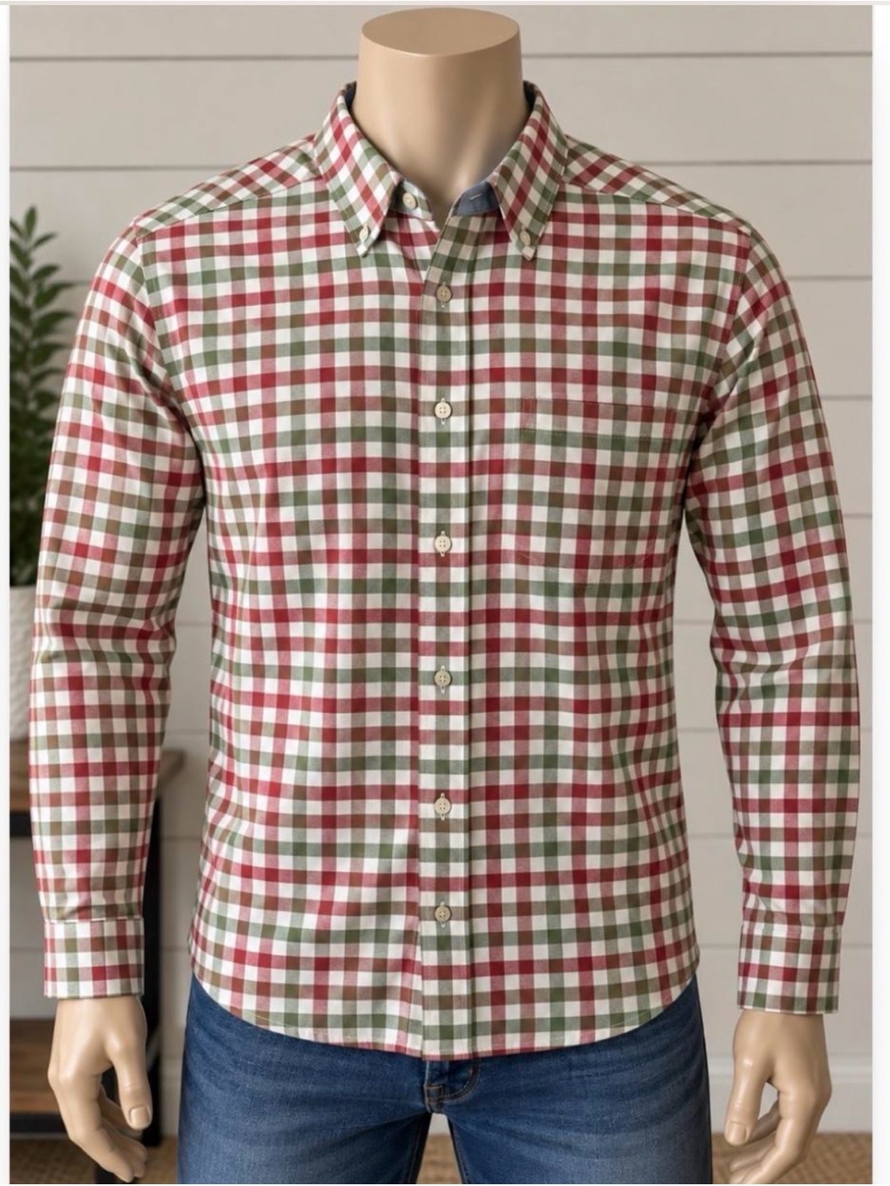 Saddlebred Red, Green & White Check Button-Down Shirt